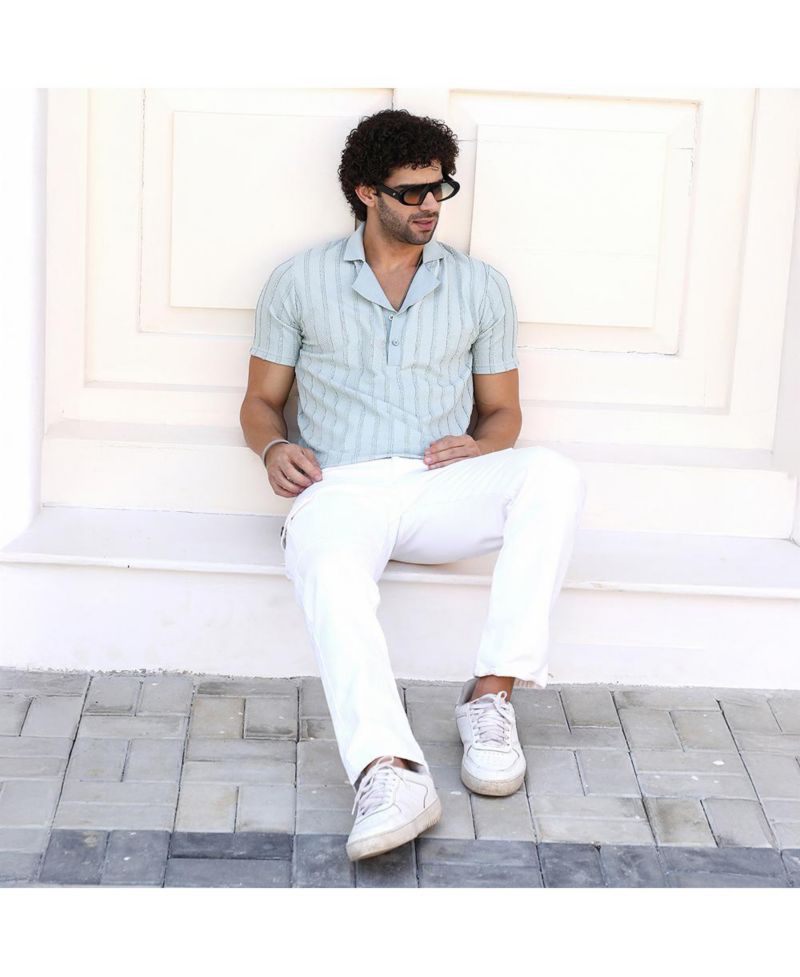 Men's Mint Green Wicker-Tactile Polo T-Shirt