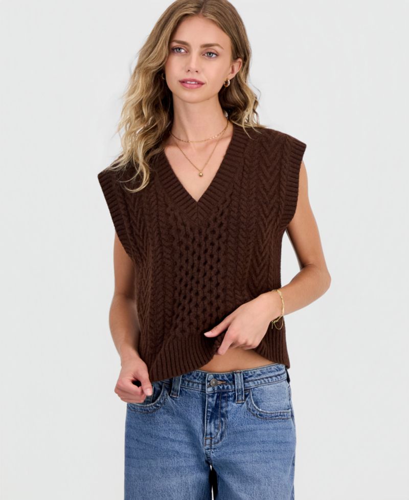Juniors' Cable-Knit Sweater Vest