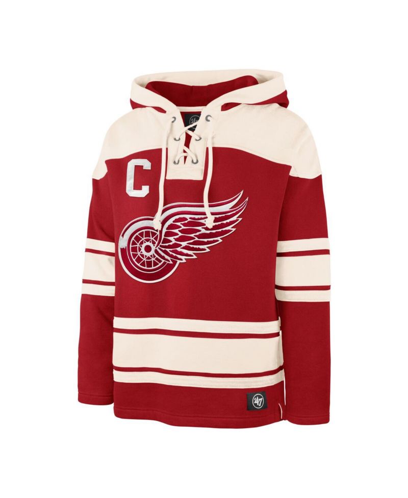 47 Brand Men's Dylan Larkin Red Detroit Red Wings Captain Patch Player Name & Number Lacer Pullover Hoodie