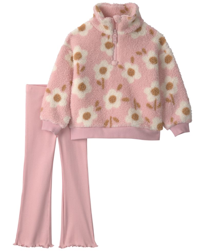 Baby Girls' Long-Sleeve Half-Zip Floral-Print Top and Pants, 2-Piece Set