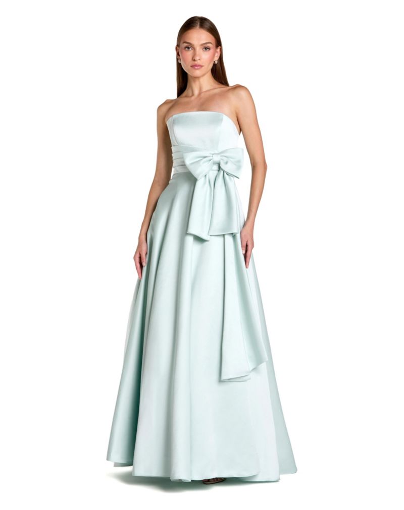 Women's Strapless Satin Ballgown with Statement Bow Detail