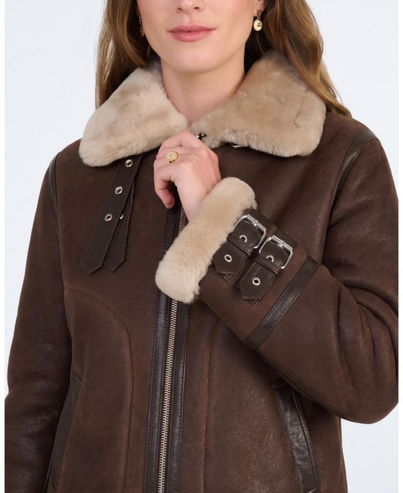 Women's Briar Vintage Brown Sheepskin Aviator Jacket