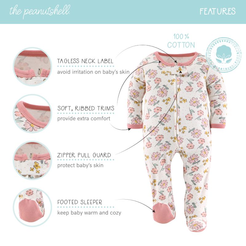 Baby Girls Boho Butterfly Footed Sleepers for Girls, 3 Pack