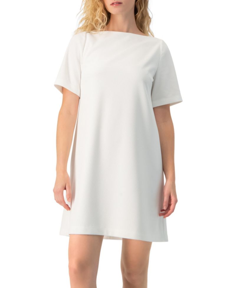 Women's Clean Boat-Neck Short-Sleeve Shift Mini Dress