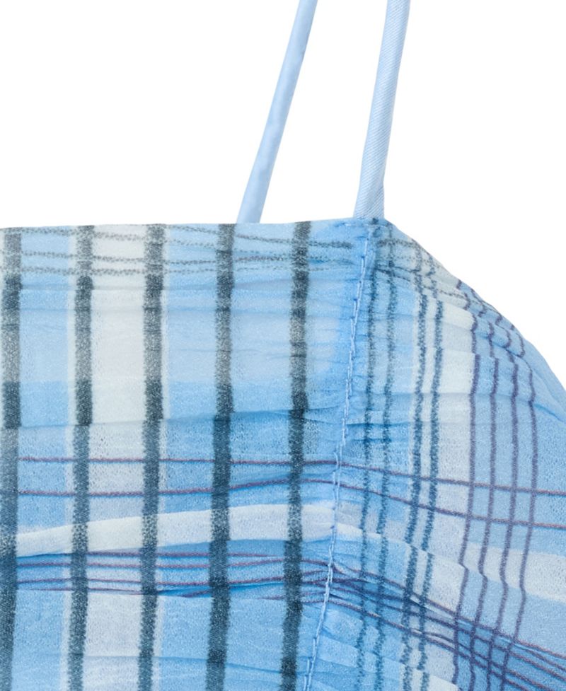 Women's Plaid Ruched Strapless Mini Dress