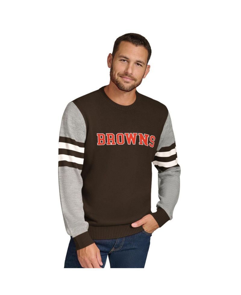 Men's Brown/Heather Gray Cleveland Browns Acrylic Crewneck Pullover Sweatshirt