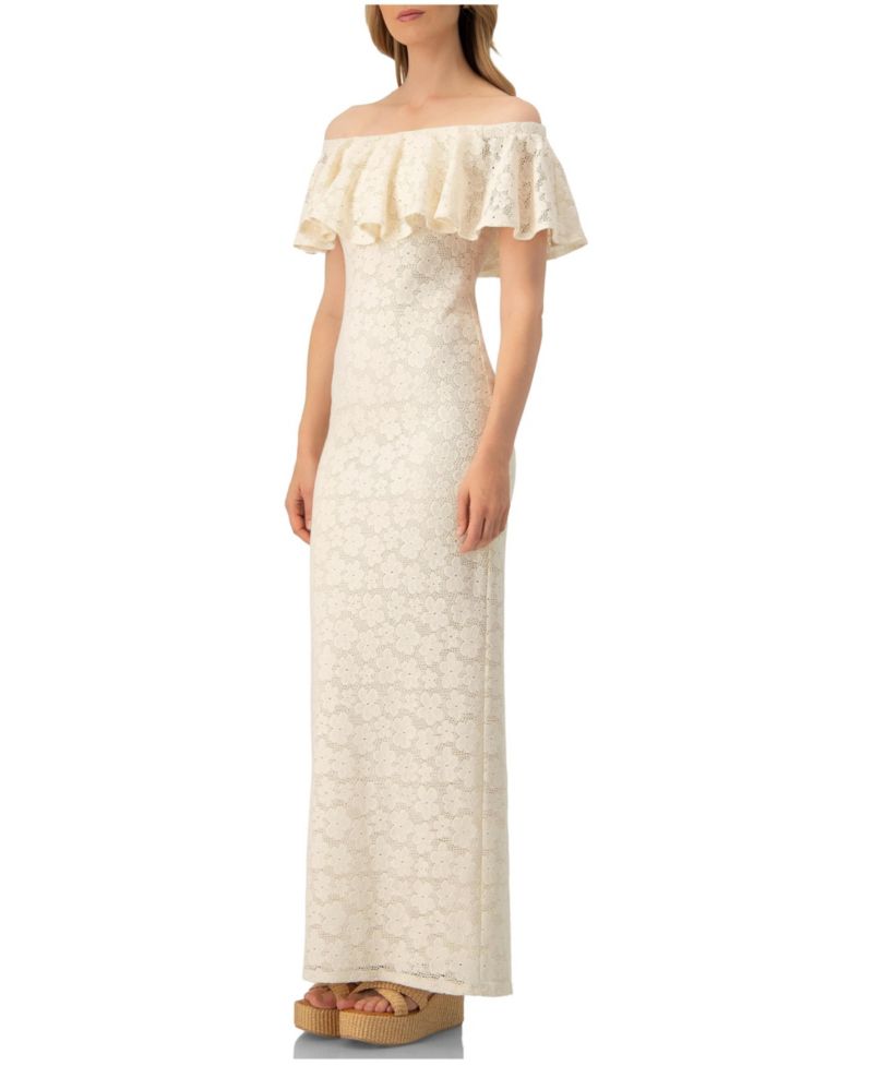 Women's Lace Long Bardot Neckline Dress