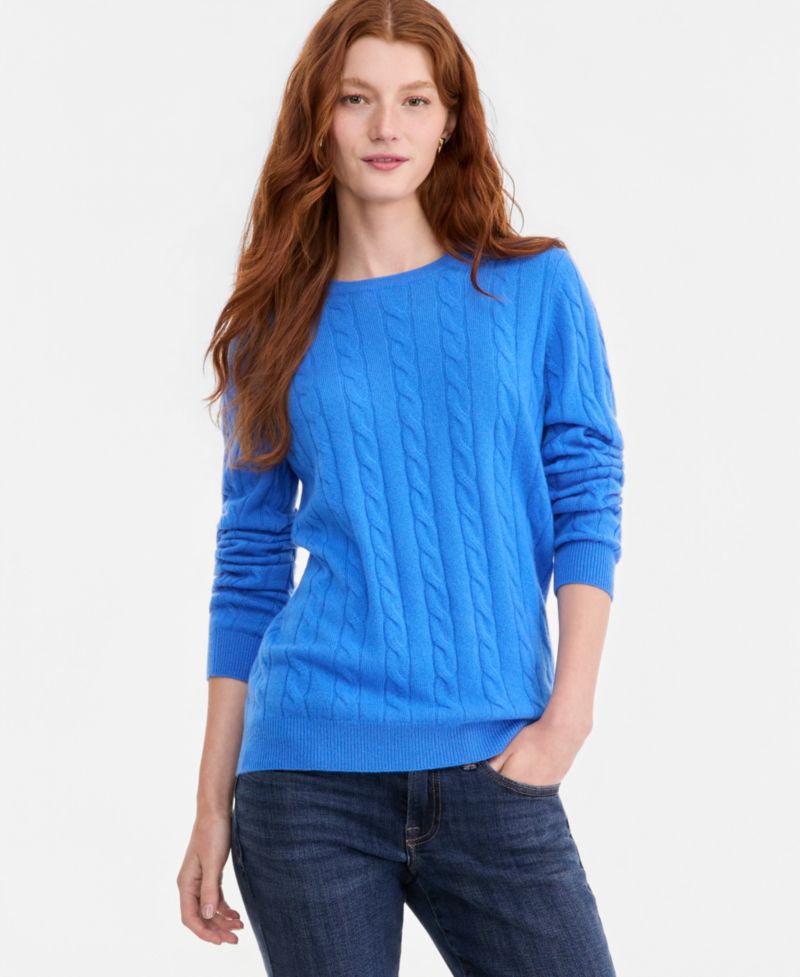 Petite Cable-Knit Crewneck 100% Cashmere Sweater