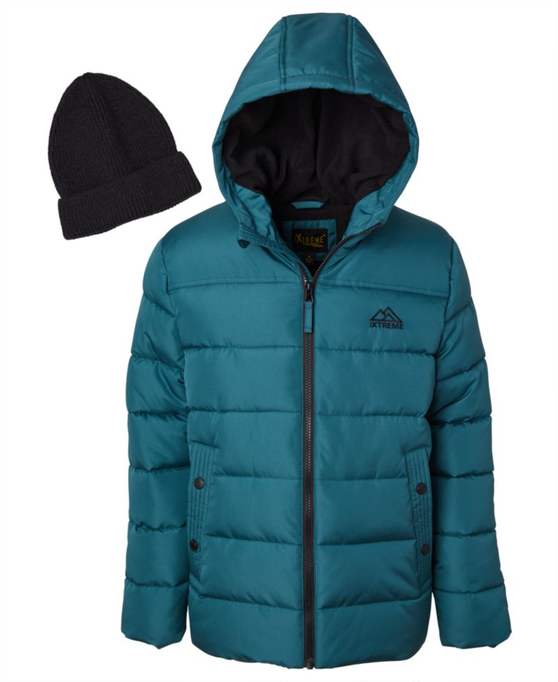 Big Boys' Ripstop Mini Puffer Jacket with Beanie