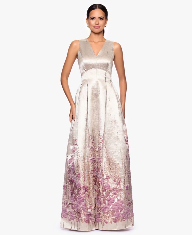 Women's Jacquard Pattern V-Neck Long Dress
