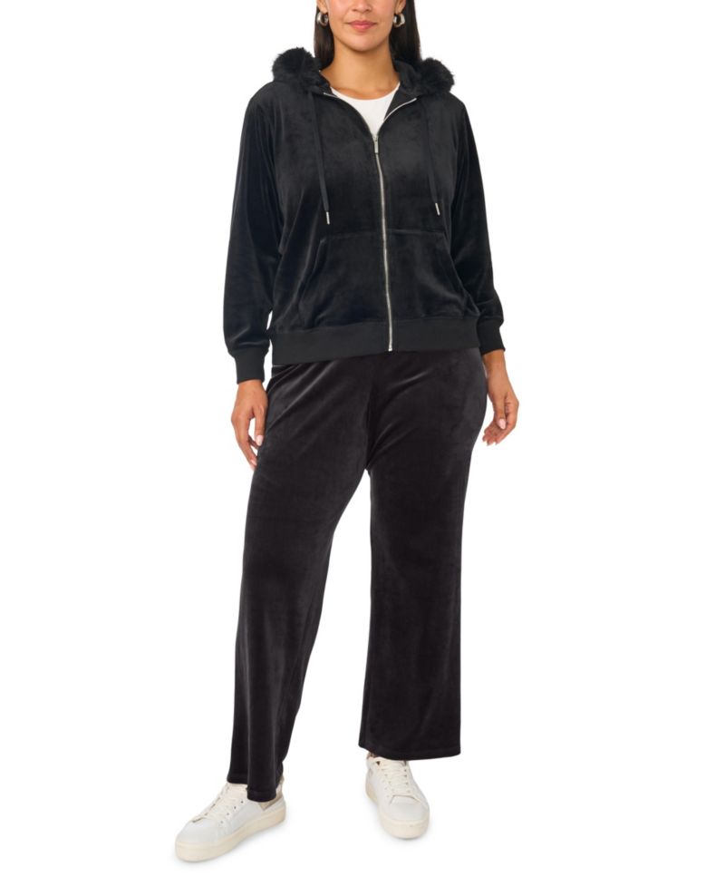 Plus Size Zip-Up Hooded Velvet Hoodie