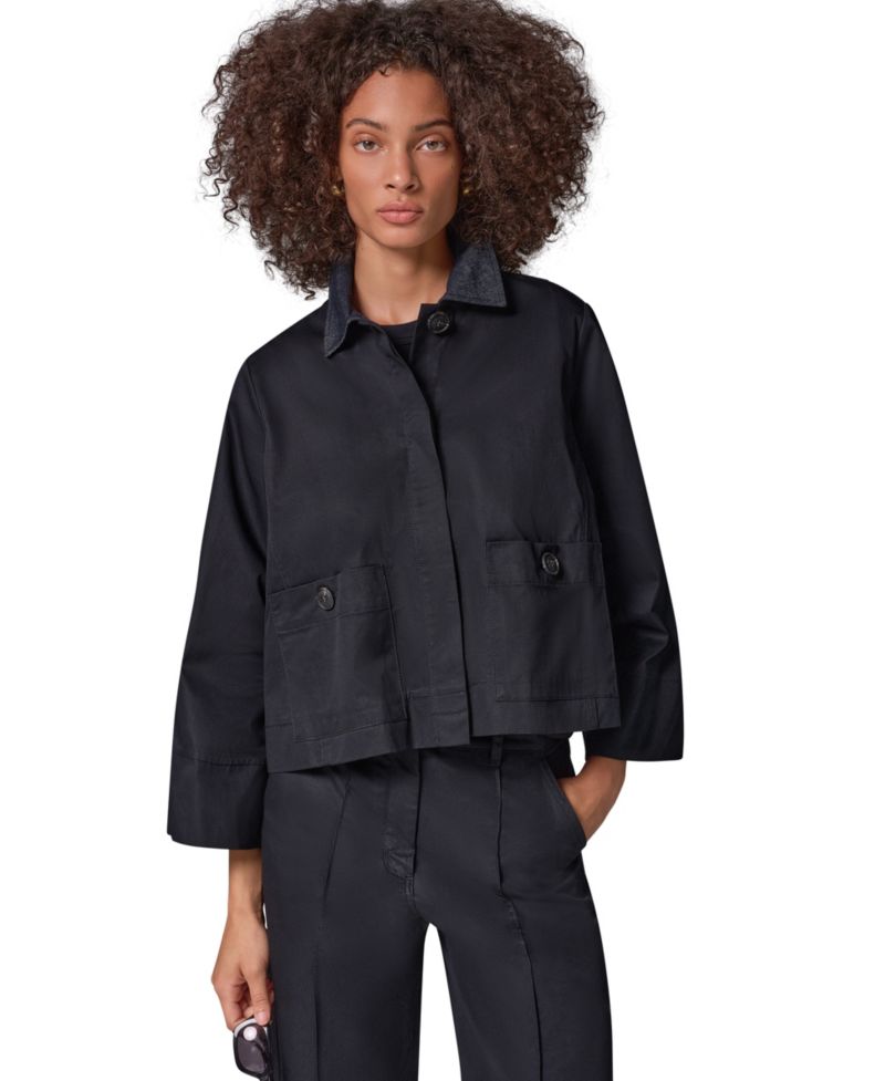 Women's Bell-Sleeve Trapeze Jacket with Denim Collar