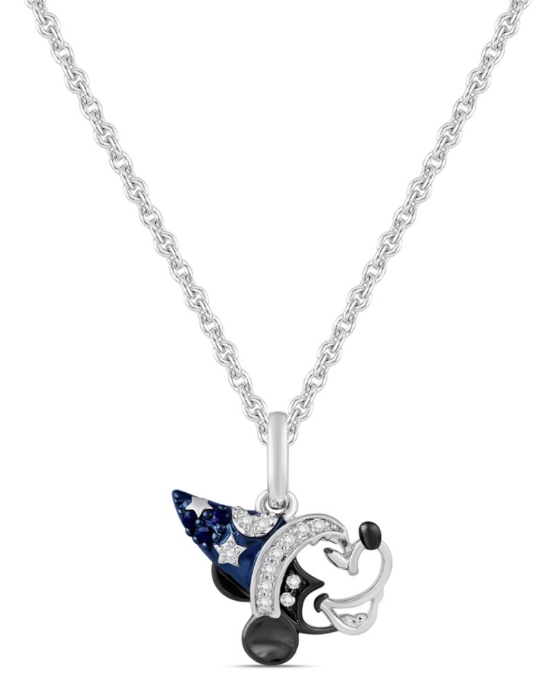 Sorcerer's Apprentice Mickey Diamond (1/20 ct. t.w.) & Blue Sapphire (0.030 ct. t.w.) Necklace in Sterling Silver