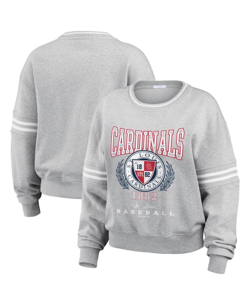 Women's Heather Gray St. Louis Cardinals Domestic Crest Pullover Sweatshirt