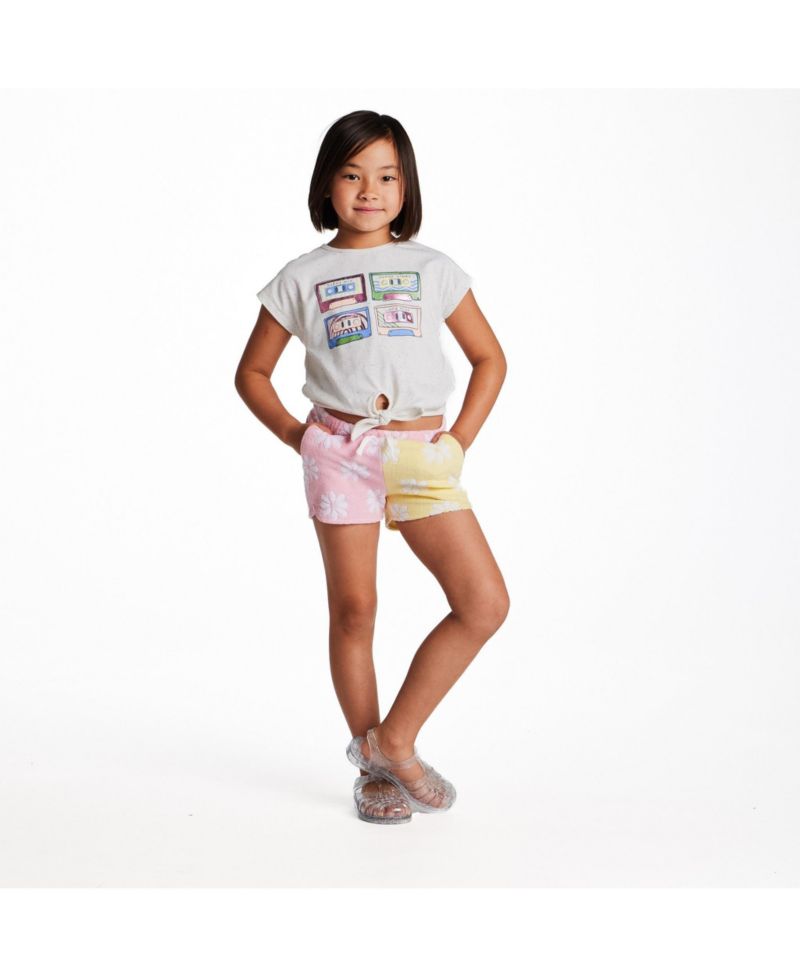 Big Girls White Cassette Tie Front Graphic Tee