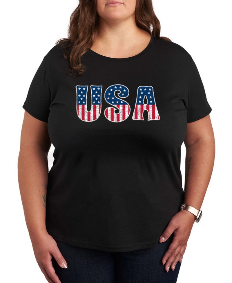 Plus Size Instant Message USA Flag Fill Graphic Crewneck T-Shirt
