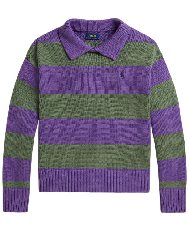 Girls' 7-16 Striped Long-Sleeve Polo Sweater