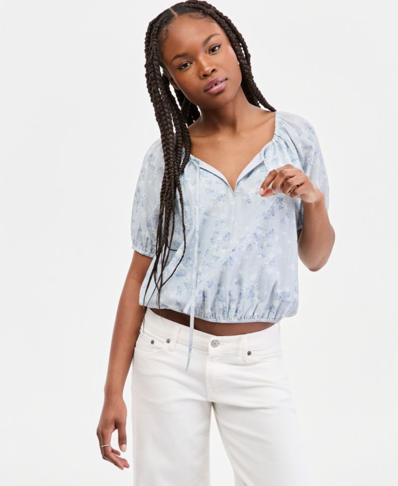 Women's Printed Short-Sleeve Bubble Top