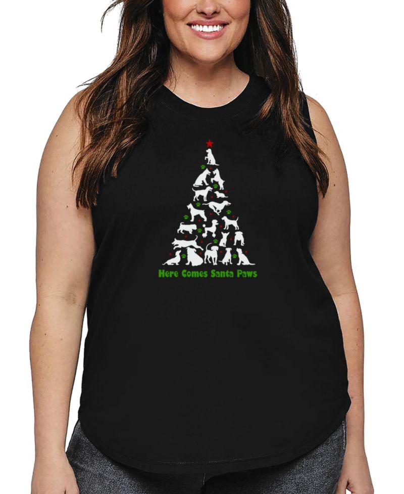 Plus Size Here Comes Santa Paws Word Art Tank Top