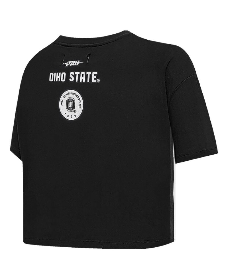 Women's Black Ohio State Buckeyes Rhinestone Boxy Cropped T-Shirt