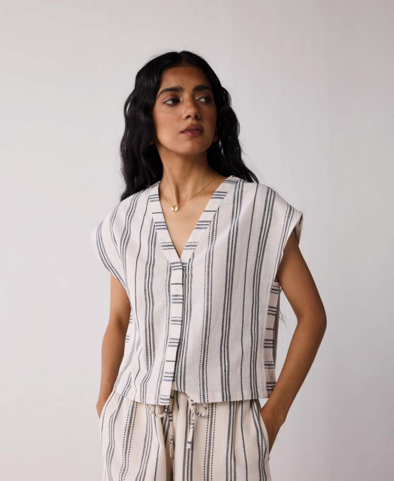 Women's Relaxed V-neck Top in Stripes