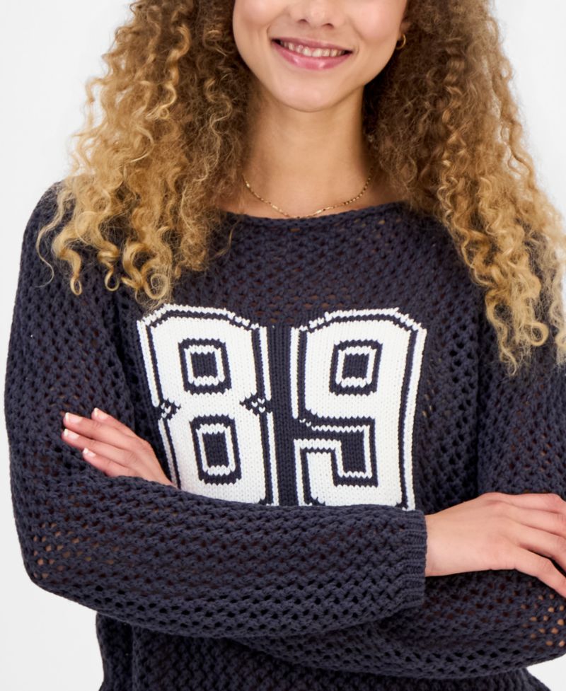 Juniors' Open-Stitch Varsity Sweater