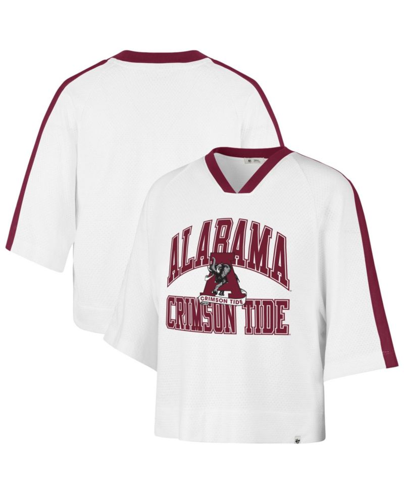 Women's '47 White Alabama Crimson Tide Big Overarch Drop Needle Raglan V-Neck T-Shirt