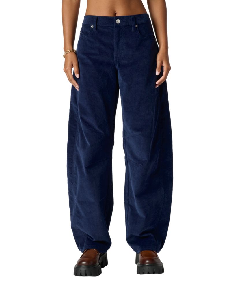 Juniors' Stretch-Corduroy Barrel-Leg Pants
