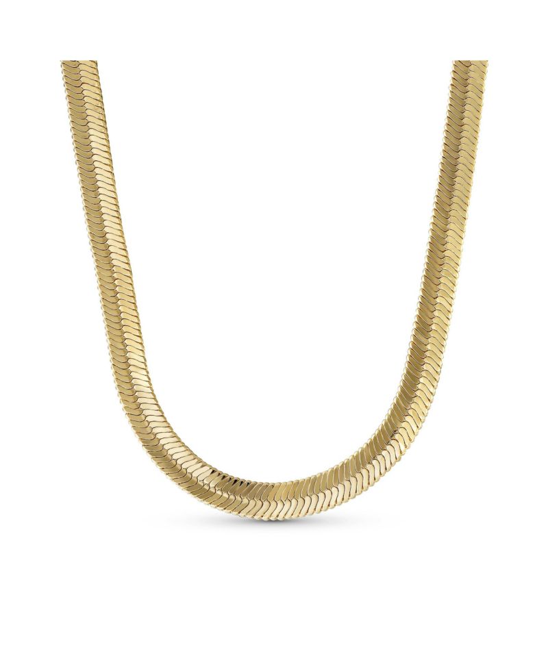 14K Yellow Gold Tone Herringbone Collar Necklace 15 Inch Omega Choker 7MM