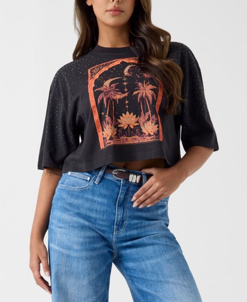 Women's Short-Sleeve Desert Rose Crop Oversize T-Shirt