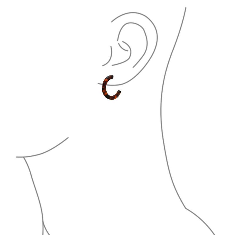 Fashion Brown Faux Tortoise-Shell Hoop Stud Earrings 1" Stainless Steel