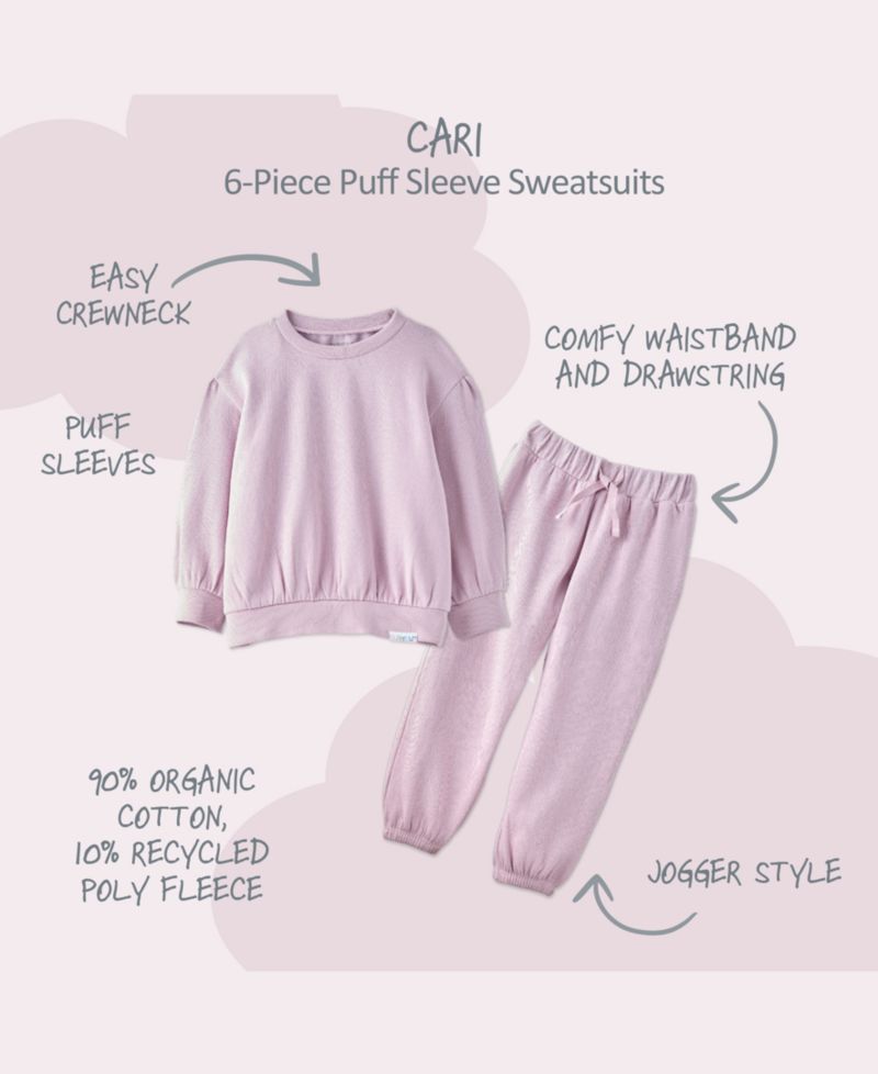 Baby Girls' Long-Sleeve Solid Sweatshirt and Pants, 3-Pack
