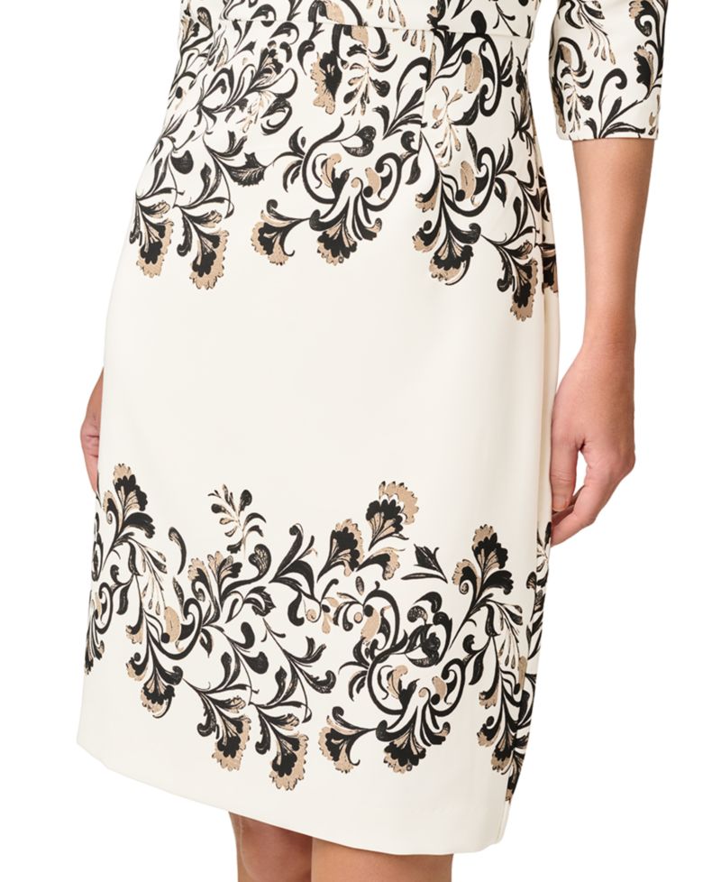 Petite Placement Print Floral Sheath Boat Neck Dress
