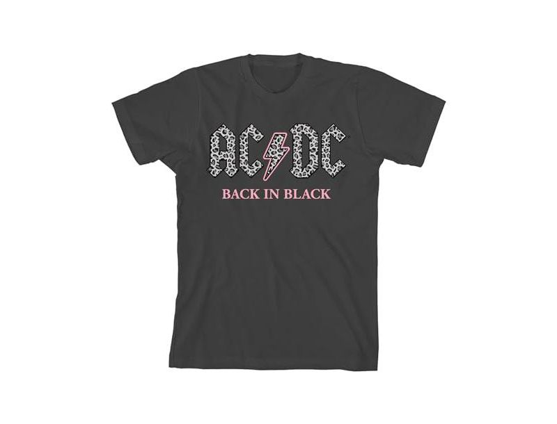 Back In Black Gray Leopard Print Logo Crew Neck Short Sleeve Girl's Black