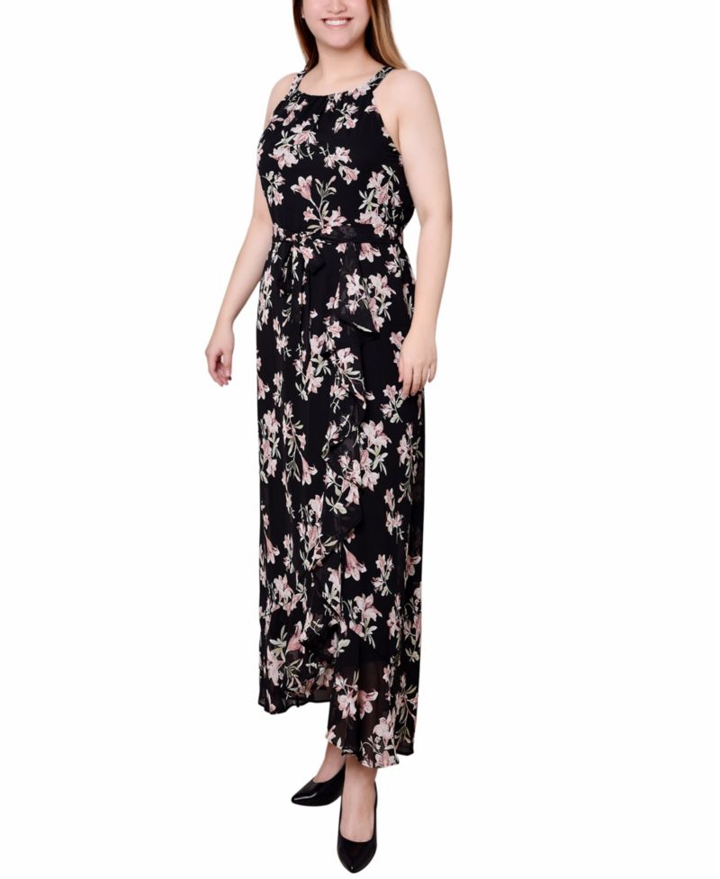 Petite Halter Front Chiffon Maxi Dress
