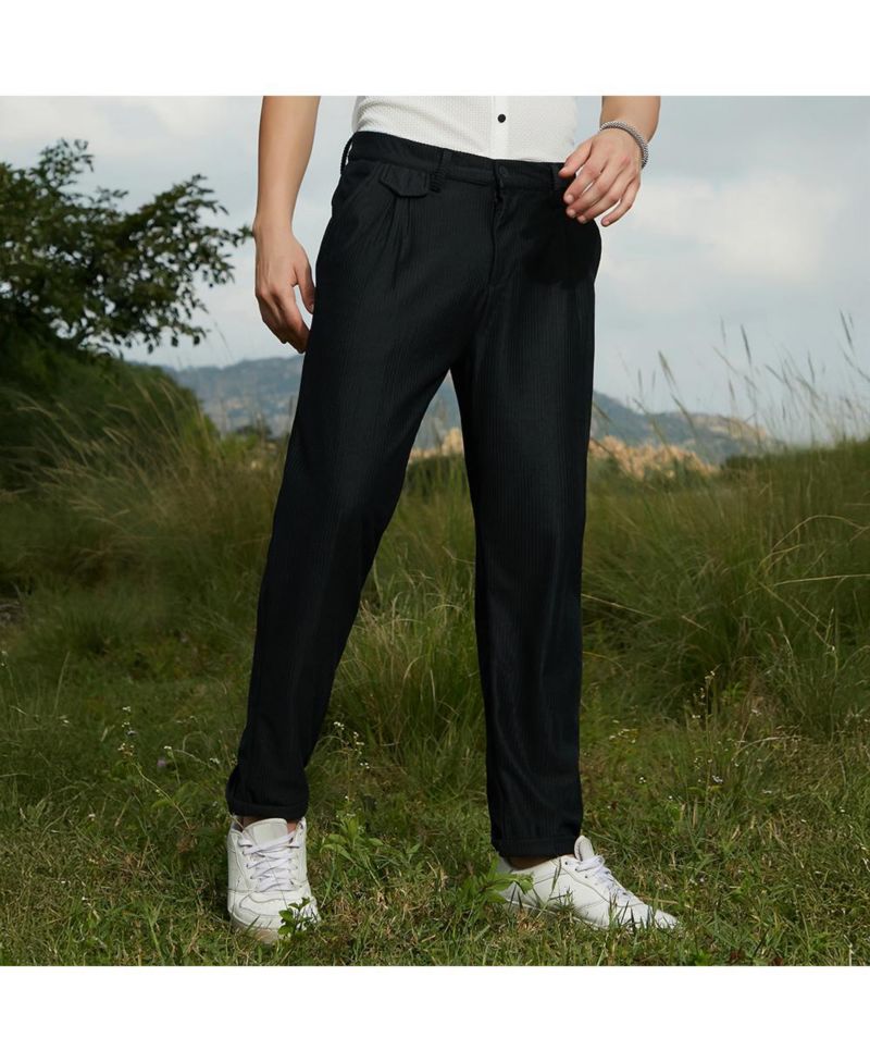 Men's Midnight Black Corduroy Tailored Trousers