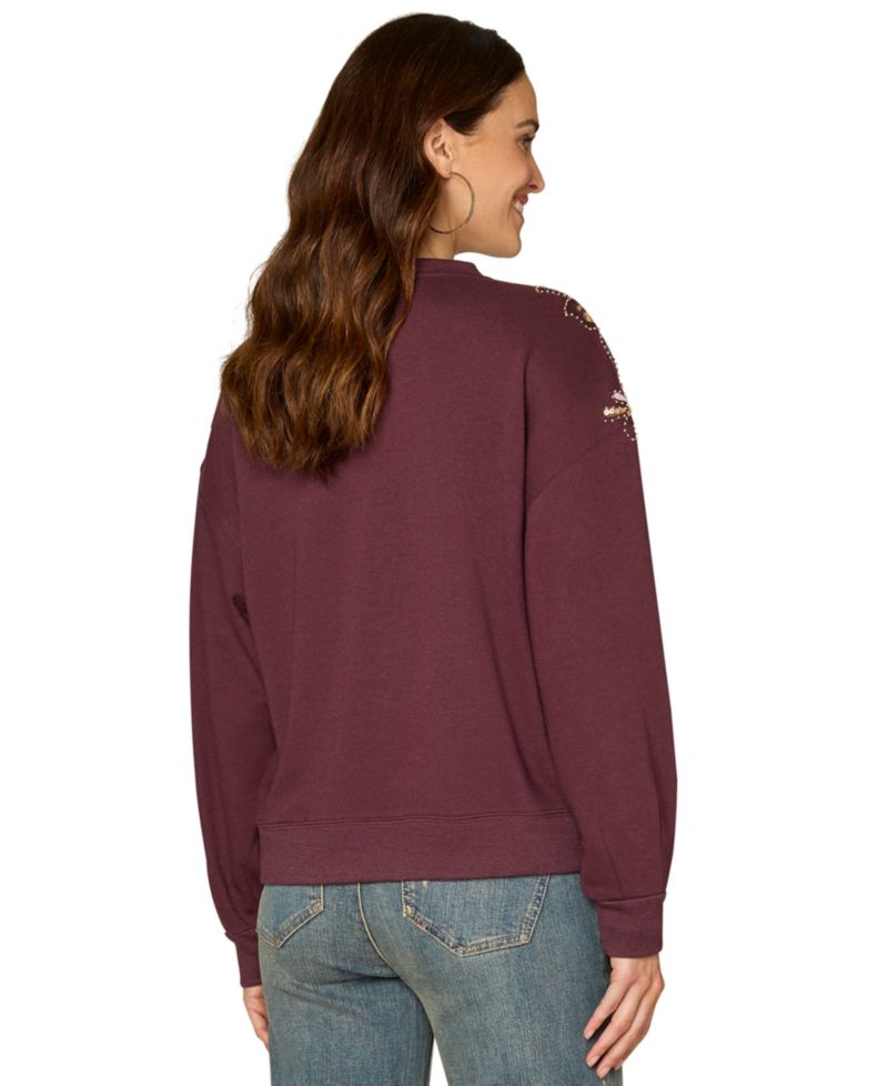Women's Beaded Crewneck Long-Sleeve Sweatshirt