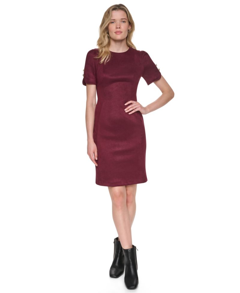 Women's Short-Sleeve Faux Suede Sheath Dress