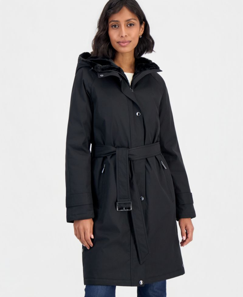 Women's Softshell Hooded Faux Fur Collar Coat