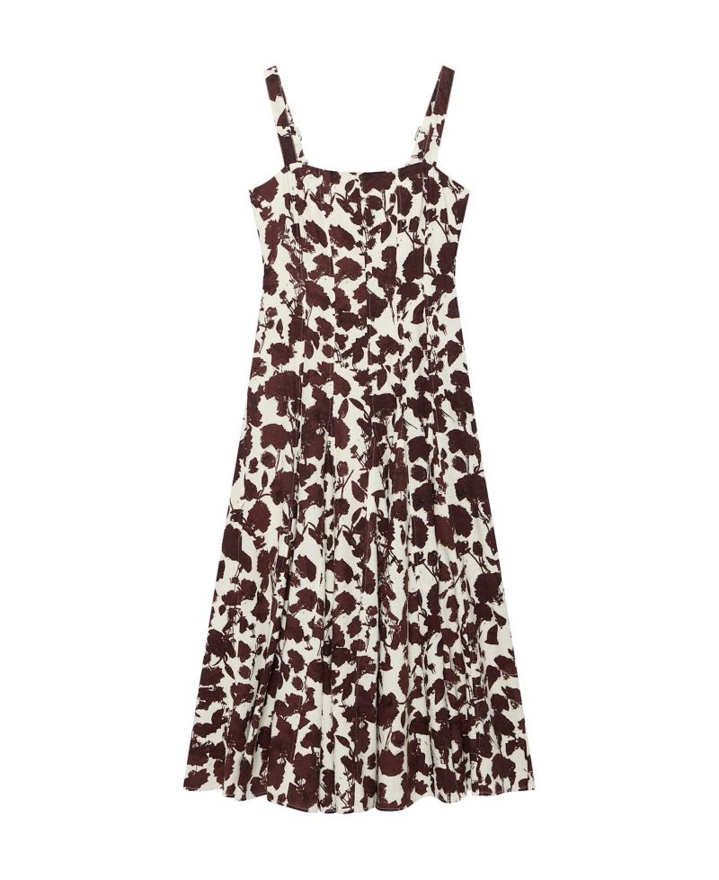 Women's Floral-Print Sleeveless A-Line Linen-Blend Midi Dress