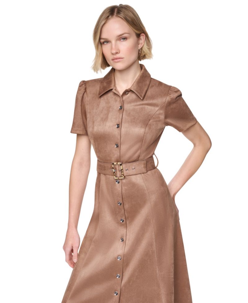 Women's A-Line Short-Sleeve Midi Shirt Dress
