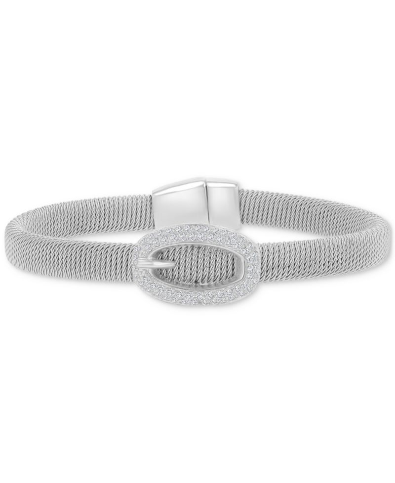 Cubic Zirconia Buckle Charm Bracelet in Sterling Silver (also in 14k Gold Over Sterling Silver)