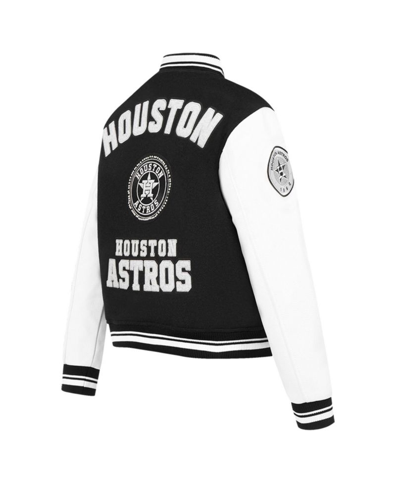 Women's Black Houston Astros Pearls Rib Wool Full-Zip Varsity Jacket