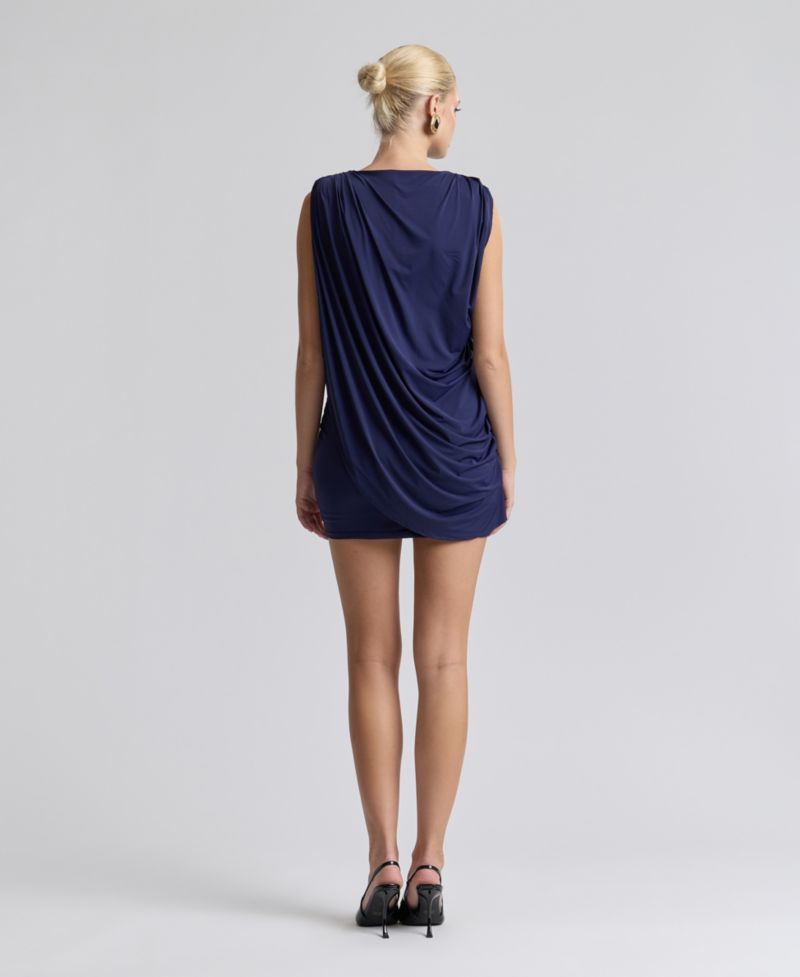 Women's Asymmetrical Draped Strong Shoulder Mini Dress
