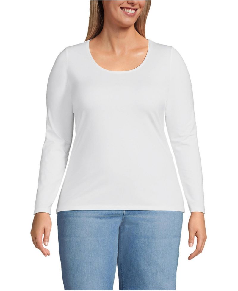 Plus Size Lightweight Jersey Skimming Long Sleeve Scoop Neck T-shirt