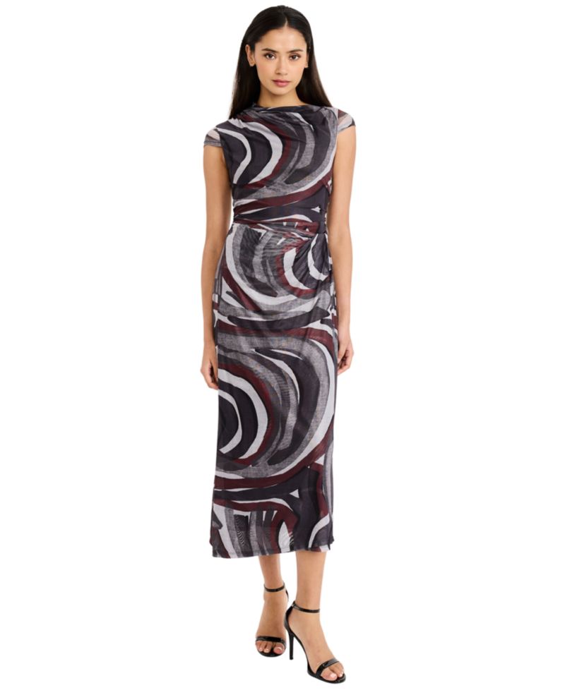 Women's Ruched-Waist Cap-Sleeve Maxi Dress