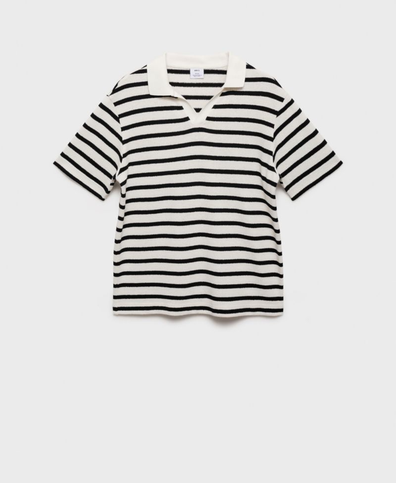 Men's Striped Textured Knitted Polo Shirt