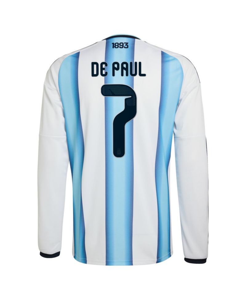 Men's Rodrigo De Paul White Argentina National Team 2026 Home Replica Long Sleeve Jersey