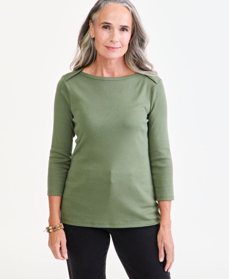 Plus Size 3/4 Sleeve Boat-Neck Top