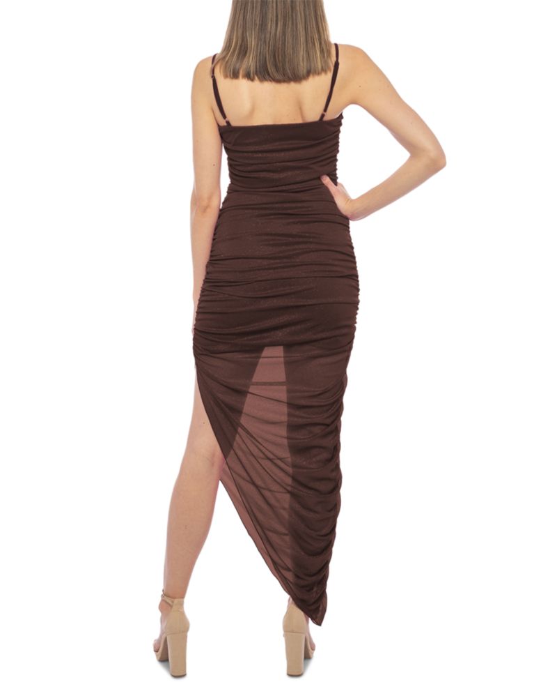 Juniors' Glitter Bodycon Asymmetrical-Hem Dress